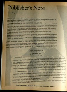 The background image that was used in Jim Berg's Publisher's Note is a scan of the Marine Corps emblem tattoo on Jim Berg's left shoulder.